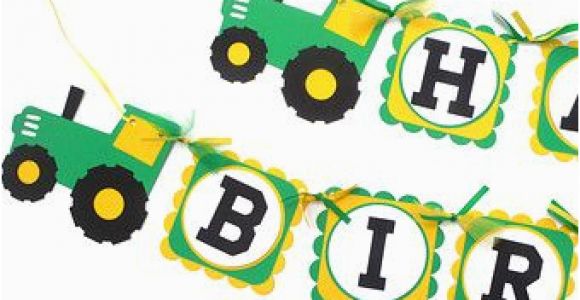 Green and Yellow Happy Birthday Banner Green and Yellow Tractor Farm Party theme Happy Birthday