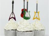 Guitar Birthday Decorations 72pcs Guitar Party Supplies Cartoon Cupcake toppers Pick
