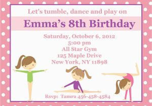 Gym Birthday Party Invitations 20 Personalized Birthday Invitations Pink Gymnastics