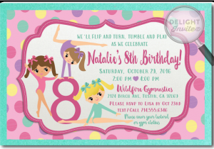Gymnastics themed Birthday Invitations Girl Birthday Party Invitations
