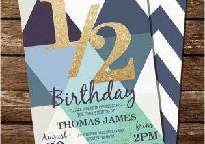 Half Birthday Invitation Half Birthday Invitation Geometric Blue Invitation