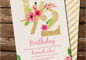 Half Birthday Invitation Half Birthday Invitation Gold Glitter Floral Watercolor