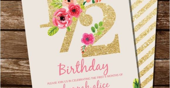 Half Birthday Invitation Half Birthday Invitation Gold Glitter Floral Watercolor