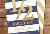 Half Birthday Invitation Half Birthday Invitation Gold Glitter Invitation Blue and