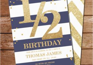 Half Birthday Invitation Half Birthday Invitation Gold Glitter Invitation Blue and