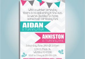 Half Birthday Invitation Printable Chevron Sibling Half Birthday Invite Aidan