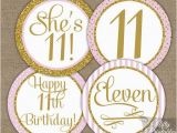Happy 11th Birthday Girl 11th Birthday Cupcake toppers Eleventh Birthday Party Pink