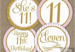 Happy 11th Birthday Girl 11th Birthday Cupcake toppers Eleventh Birthday Party Pink