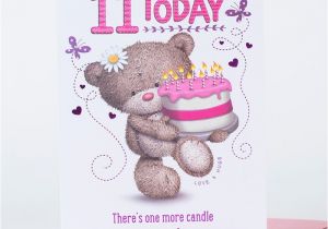 Happy 11th Birthday Girl Hugs 11th Birthday Card Bear with Cake Only 59p