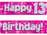 Happy 13th Birthday Banner Pink Pink Silver Holographic Happy 13th Birthday Banner