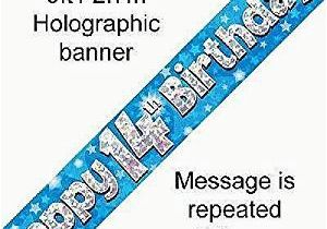 Happy 14th Birthday Banners Amazon Com 9ft Blue Silver Stars Holographic Happy 14th