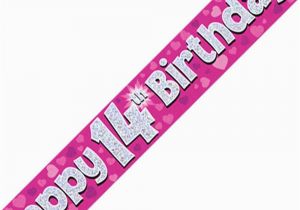 Happy 14th Birthday Banners Pink Age 14 Girls Happy 14th Birthday Banner Balloons