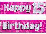 Happy 17th Birthday Banners Pink Silver Holographic Happy 15th Birthday Banner