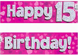 Happy 17th Birthday Banners Pink Silver Holographic Happy 15th Birthday Banner