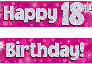 Happy 18th Birthday Banners Printable Pink Silver Holographic Happy 18th Birthday Banner