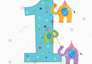 Happy 1st Birthday Boy Card Happy First Birthday Elephants Baby Boy Vectores En Stock