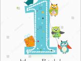 Happy 1st Birthday Boy Card Happy First Birthday Owls Baby Boy Stock Vector 333027893