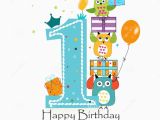 Happy 1st Birthday Boy Card Happy First Birthday with Owls and Gift Box Baby Boy