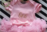 Happy 1st Birthday Girl Outfits Cute Pink and Gold One1st First Birthday Petttiskirt Outfit