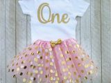 Happy 1st Birthday Girl Outfits Pink and Gold First Birthday Outfit Pink and Gold Tutu One