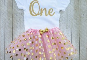 Happy 1st Birthday Girl Outfits Pink and Gold First Birthday Outfit Pink and Gold Tutu One