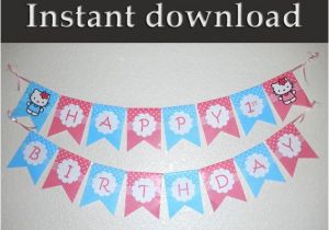 Happy 1st Birthday Hello Kitty Banner Hello Kitty Happy Birthday Banner Bunting by