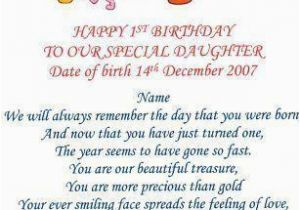 Happy 1st Birthday Quotes for Daughter 1st Birthday Poem Ebay