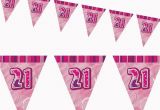 Happy 21st Birthday Banners 12ft Pink Sparkle Happy 21st Birthday Pennant Flag Banner