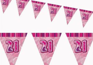 Happy 21st Birthday Banners 12ft Pink Sparkle Happy 21st Birthday Pennant Flag Banner