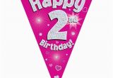 Happy 2nd Birthday Banners Pink Heart Happy 2nd Birthday Foil Flag Bunting Banner
