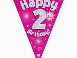 Happy 2nd Birthday Banners Pink Heart Happy 2nd Birthday Foil Flag Bunting Banner