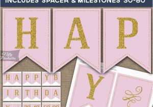 Happy 30th Birthday Banner Gold Birthday Banner Printable Happy Birthday Banner Pink