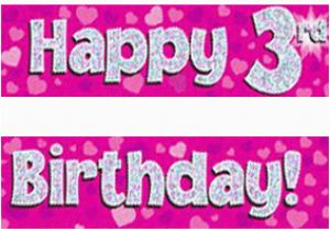 Happy 3rd Birthday Banners Pink Silver Holographic Happy 3rd Birthday Banner