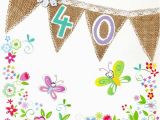 Happy 40th Birthday Flowers Bunting and butterflies 40th Birthday Card Karenza Paperie