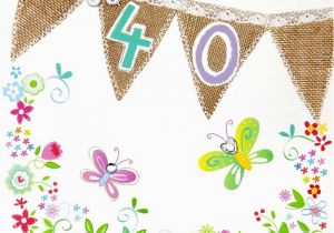 Happy 40th Birthday Flowers Bunting and butterflies 40th Birthday Card Karenza Paperie