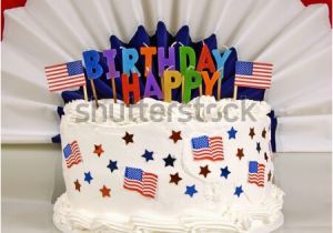 Happy 4th Birthday Banner Images American Patriotic themed Birthday Cake Happy Stock Photo