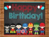 Happy 4th Birthday Banners Superhero Birthday Sign Chalkboard Superhero Party Sign