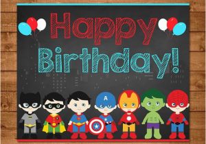 Happy 4th Birthday Banners Superhero Birthday Sign Chalkboard Superhero Party Sign