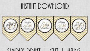 Happy 50th Birthday Banner Printable Free 50th Birthday Banner Chevron Black and Gold by