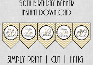 Happy 50th Birthday Banner Printable Free 50th Birthday Banner Chevron Black and Gold by