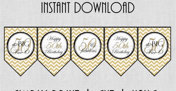 Happy 50th Birthday Banner Printable Free 50th Birthday Banner Chevron Black and Gold by