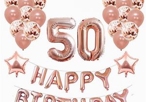 Happy 50th Birthday Banner Rose Gold 50th Birthday Decorations Amazon Co Uk