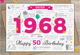 Happy 50th Birthday Sister Card 1968 Sister Happy 50th Birthday Card