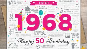 Happy 50th Birthday Sister Card 1968 Sister Happy 50th Birthday Card