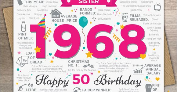 Happy 50th Birthday Sister Card 1968 Sister Happy 50th Birthday Card