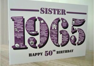 Happy 50th Birthday Sister Card Happy 50th Birthday Sister Card Born In 1965 Folksy