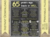 Happy 65th Birthday Meme 65th Birthday for Her 65th Birthday Sign Back In 1952 Happy