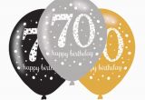 Happy 70th Birthday Decorations 6 X 70th Birthday Balloons Black Silver Gold Party
