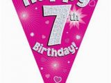 Happy 7th Birthday Banners Pink Happy 7th Birthday Holographic Flag Banner