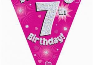 Happy 7th Birthday Banners Pink Happy 7th Birthday Holographic Flag Banner